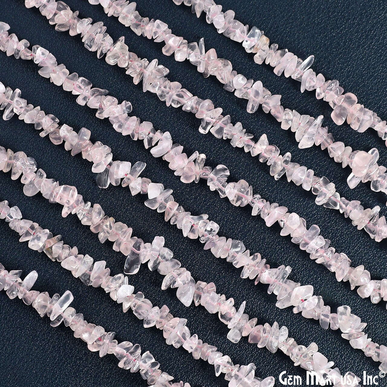 Rose Quartz Chip Beads, 34 Inch, Natural Chip Strands, Drilled Strung Nugget Beads, 3-7mm, Polished, GemmartUSA (CHRQ-70001)